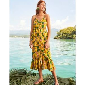 NWT FARM Rio Fresh Lemons Ruffle Midi Dress Sleeveless Size XS